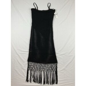 Fashion To Figure Black Crochet Fringe Maxi Dress Size 0 NWT‎ Festival Boho Y2K